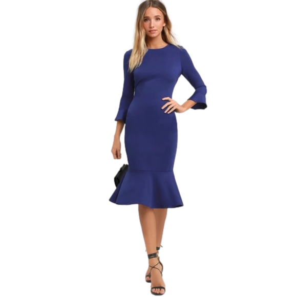 Lulus Dresses & Skirts - LULU Royal Blue Bodycon Women’s Midi Dress Size Small Trumpet Mermaid princess